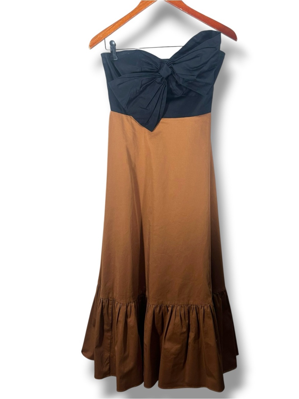 Anthropologie Hutch Bow Tie Strapless Colorblock Ruffle Hem Midi Dress Size 4 - Picture 2 of 10